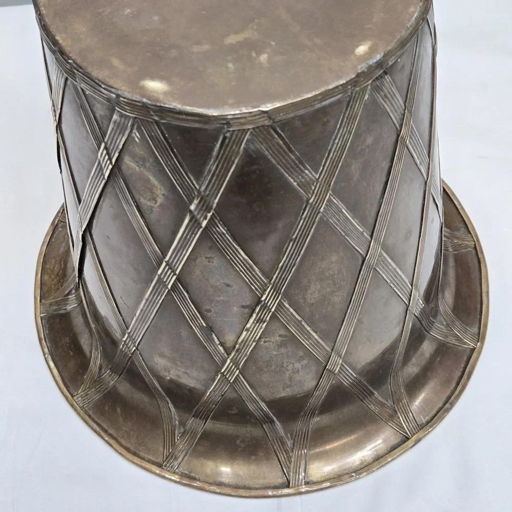 Vtg Brass Lattice‎ Overlay Planter Wastebasket 11